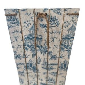 Chinoiserie Toile Storage Trash Bin Planter Decor Garden Blue White Gold 10"‎
